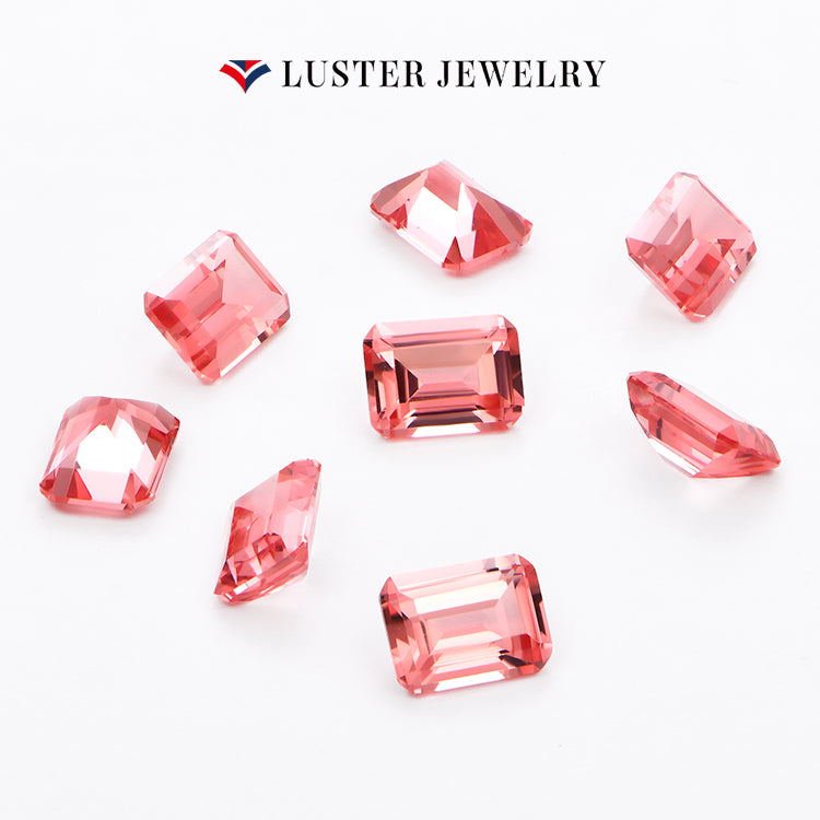 Lab Created Padparadscha Sapphire Emerlad Cut